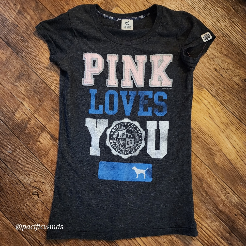 PINK University Bold Letter Graphic T-Shirt  Small  Victoria's Secret